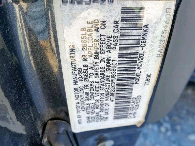 4T1BF22K3YU936907 - 2000 TOYOTA CAMRY LE CHARCOAL photo 10