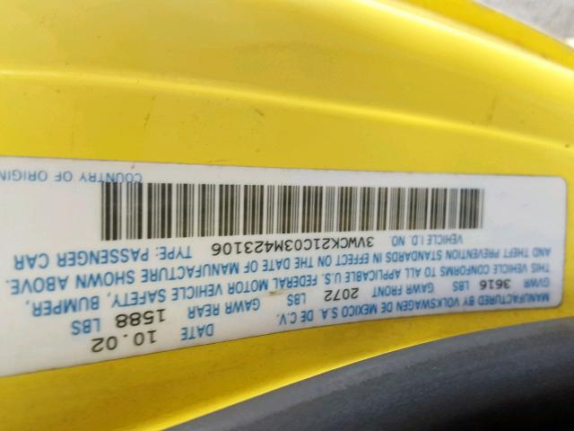 3VWCK21C03M423106 - 2003 VOLKSWAGEN NEW BEETLE Sarı foto 10