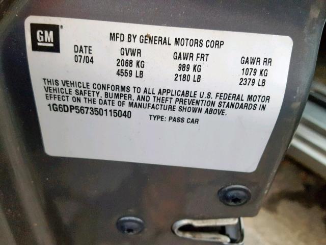 1G6DP567350115040 - 2005 CADILLAC CTS HI FEA GRAY photo 10