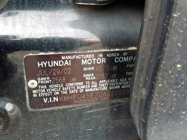 KMHFU45E72A220559 - 2002 HYUNDAI XG 350 BLACK photo 10