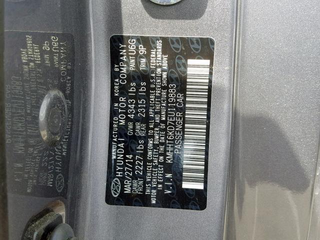 KMHHT6KD7EU119883 - 2014 HYUNDAI GENESIS CO GRAY photo 10