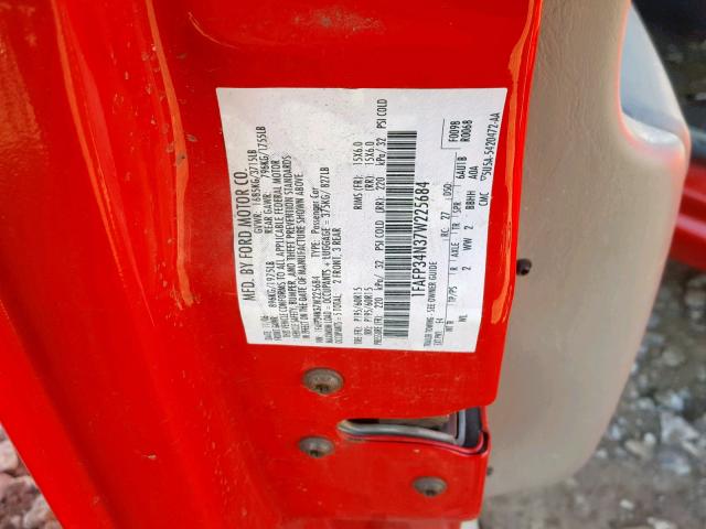 1FAFP34N37W225684 - 2007 FORD FOCUS ZX4 RED photo 10
