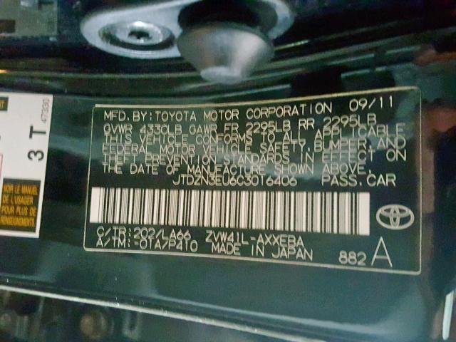 JTDZN3EU6C3016406 - 2012 TOYOTA PRIUS V BLACK photo 10