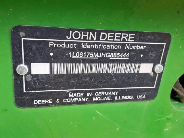 1L06175MJHG885444 - 2017 JOHN DEERE TRACTOR GREEN photo 10