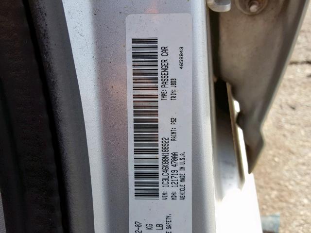 1C3LC46K88N188922 - 2008 CHRYSLER SEBRING LX SILVER photo 10