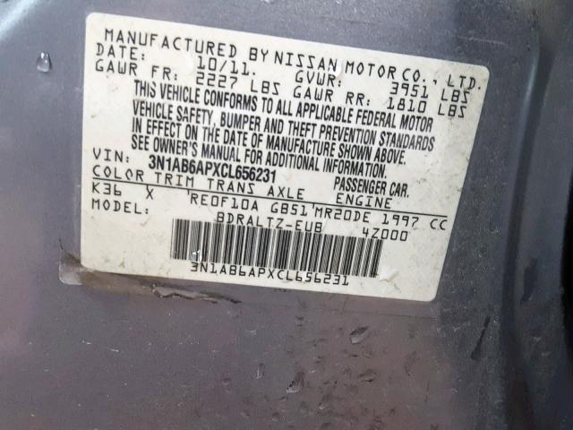 3N1AB6APXCL656231 - 2012 NISSAN SENTRA 2.0 SILVER photo 10