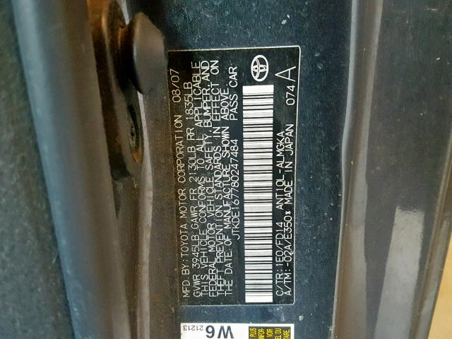 JTKDE167780247484 - 2008 TOYOTA SCION TC შავი ფოტო 10