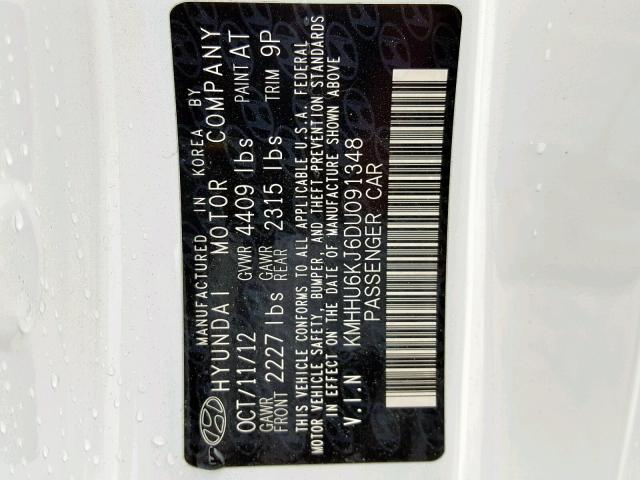 KMHHU6KJ6DU091348 - 2013 HYUNDAI GENESIS CO WHITE photo 10