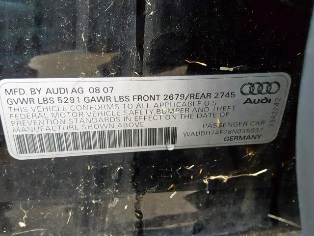 WAUDH74F78N036037 - 2008 AUDI A6 3.2 QUA BLACK photo 10