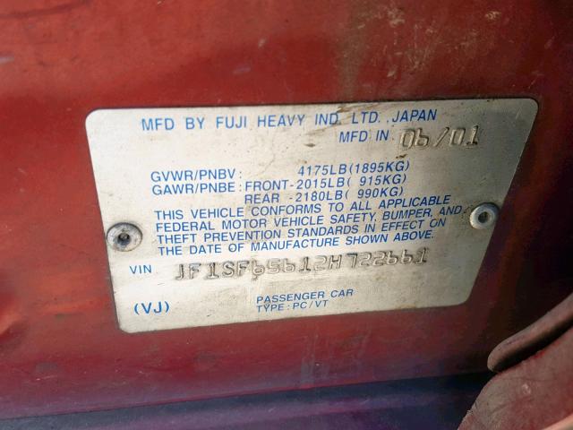 JF1SF65612H722661 - 2002 SUBARU FORESTER S Qırmızı foto 10