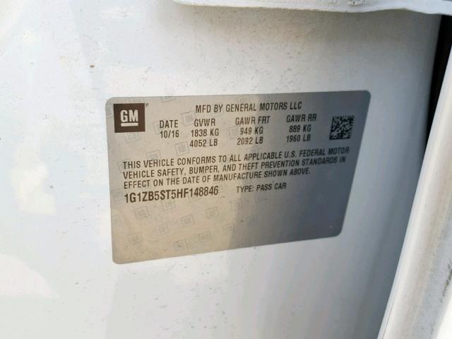 1G1ZB5ST5HF148846 - 2017 CHEVROLET MALIBU LS WHITE photo 10