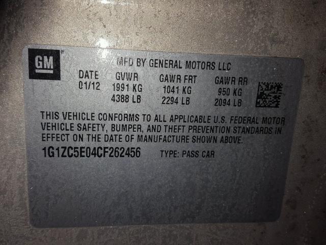 1G1ZC5E04CF262456 - 2012 CHEVROLET MALIBU 1LT ოქროსფერი ფოტო 10