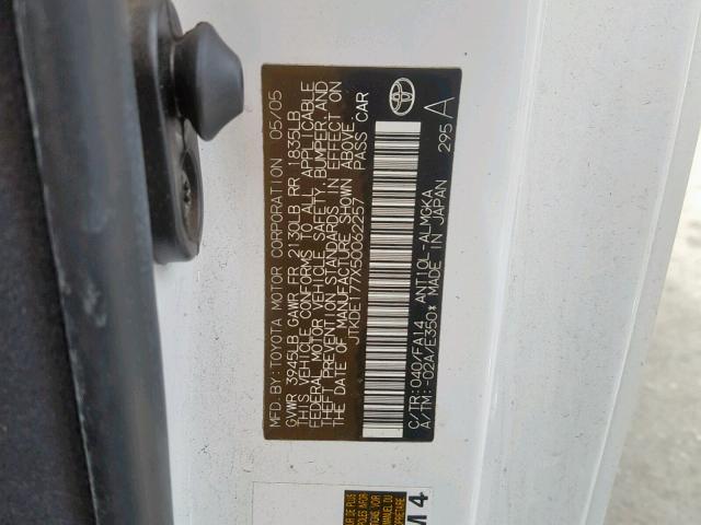 JTKDE177X50062257 - 2005 TOYOTA SCION TC თეთრი ფოტო 10