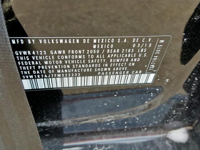 3VW1K7AJ7FM322233 - 2015 VOLKSWAGEN JETTA BASE BLACK photo 10