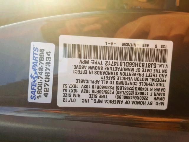 5J8TB3H56DL014712 - 2013 ACURA RDX TECHNO GRAY photo 10