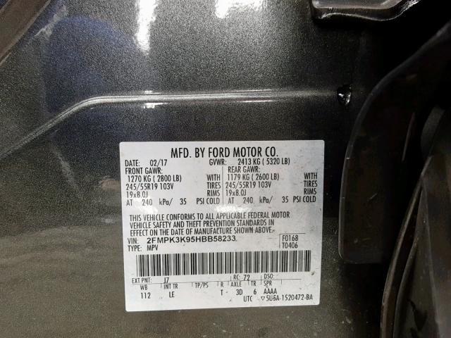 2FMPK3K95HBB58233 - 2017 FORD EDGE TITAN GRAY photo 10