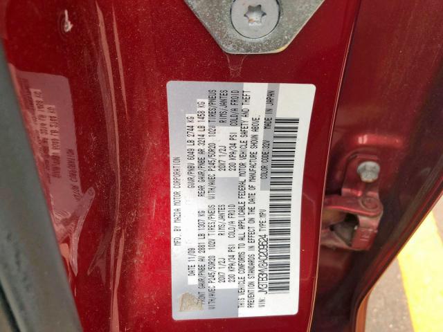 JM3TB3MV8A0209624 - 2010 MAZDA CX-9 RED photo 9