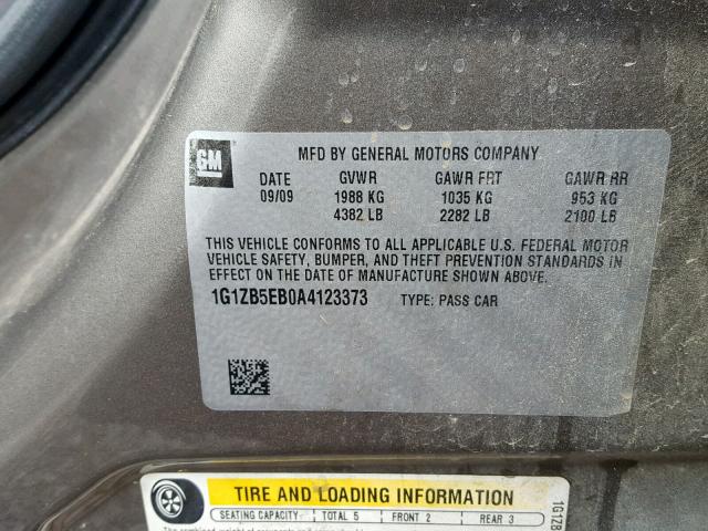 1G1ZB5EB0A4123373 - 2010 CHEVROLET MALIBU LS BROWN photo 10