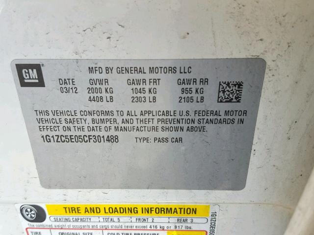 1G1ZC5E05CF301488 - 2012 CHEVROLET MALIBU 1LT WHITE photo 10