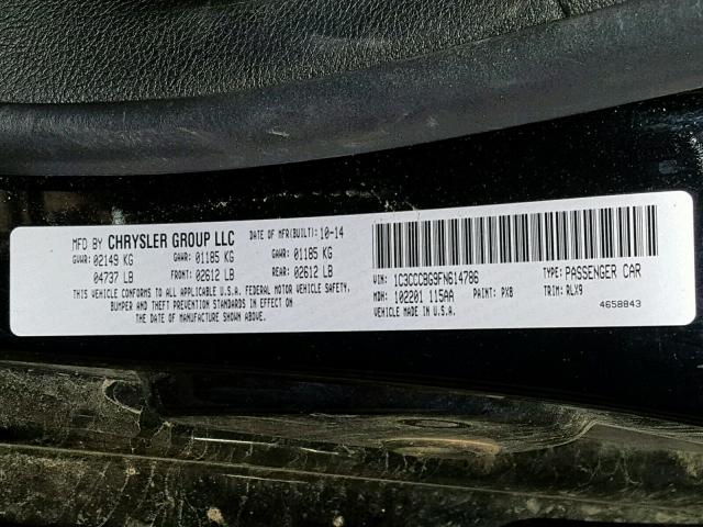 1C3CCCBG9FN614786 - 2015 CHRYSLER 200 S BLACK photo 10