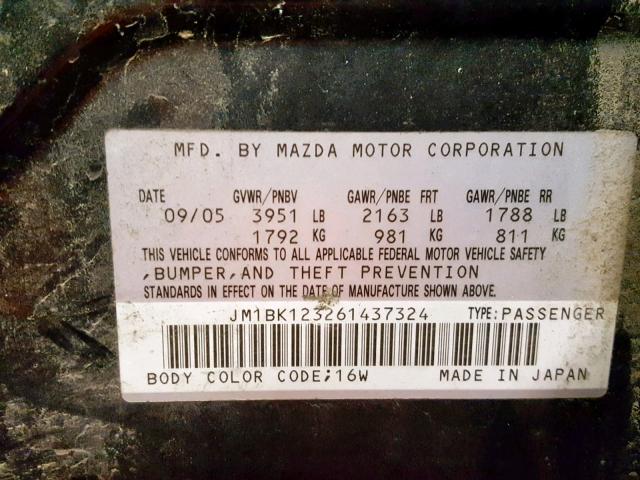 JM1BK123261437324 - 2006 MAZDA 3 S BLACK photo 10