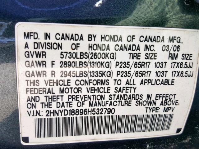 2HNYD18896H532790 - 2006 ACURA MDX TOURIN GREEN photo 10