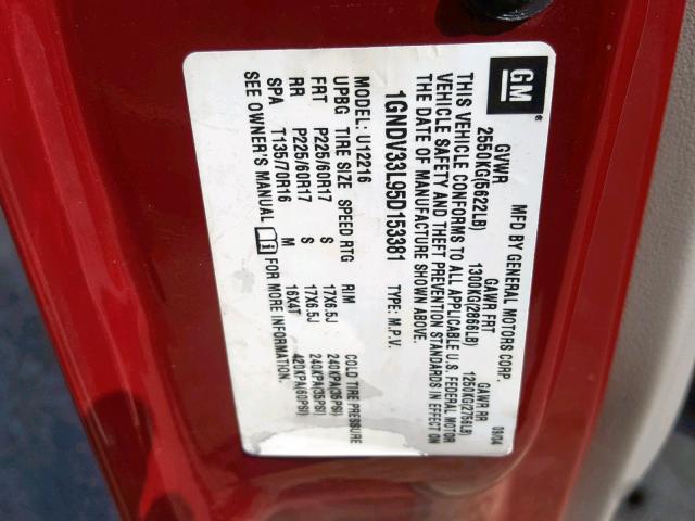 1GNDV33L95D153381 - 2005 CHEVROLET UPLANDER L Tünd qırmızı foto 10