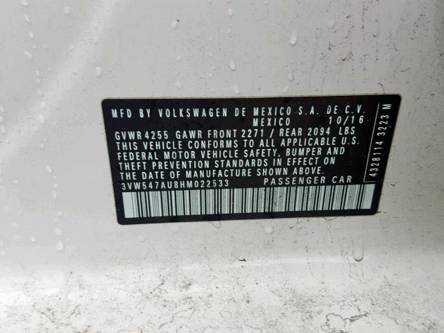 3VW547AU8HM022533 - 2017 VOLKSWAGEN GTI SPORT WHITE photo 10