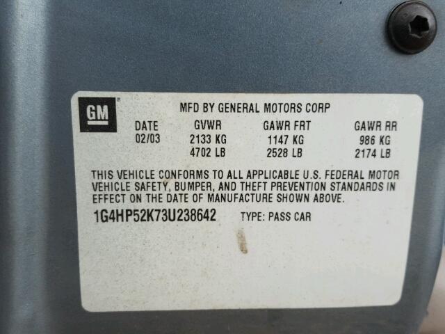 1G4HP52K73U238642 - 2003 BUICK LESABRE CU SILVER photo 10