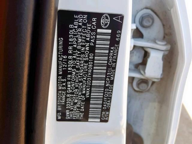 VNKKTUD37HA080180 - 2017 TOYOTA YARIS L WHITE photo 10