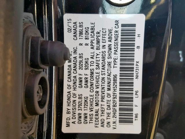 2HGFB2F92FH529896 - 2015 HONDA CIVIC EXL BLACK photo 10