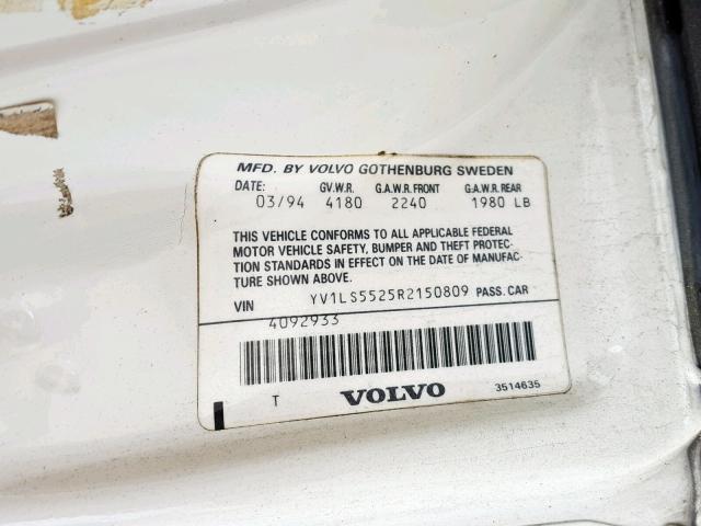 YV1LS5525R2150809 - 1994 VOLVO 850 WHITE photo 10