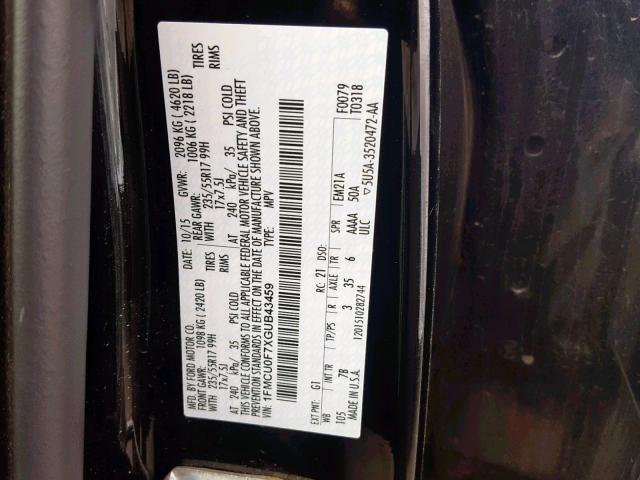 1FMCU0F7XGUB43459 - 2016 FORD ESCAPE S BLACK photo 10