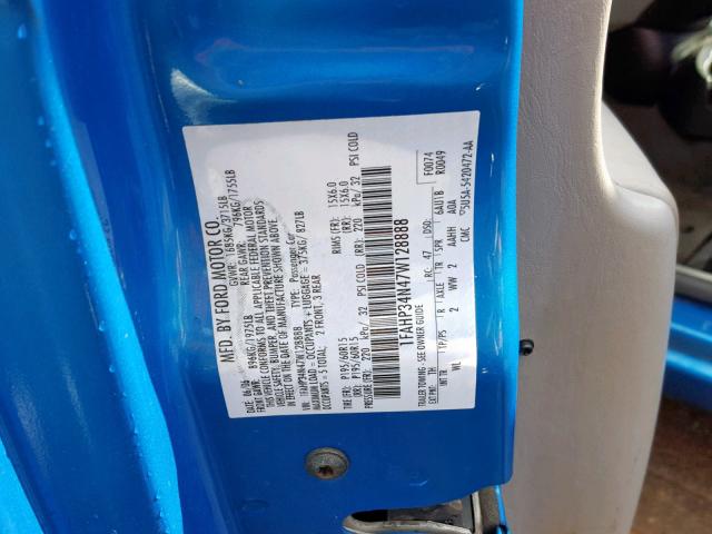 1FAHP34N47W128888 - 2007 FORD FOCUS ZX4 BLUE photo 10