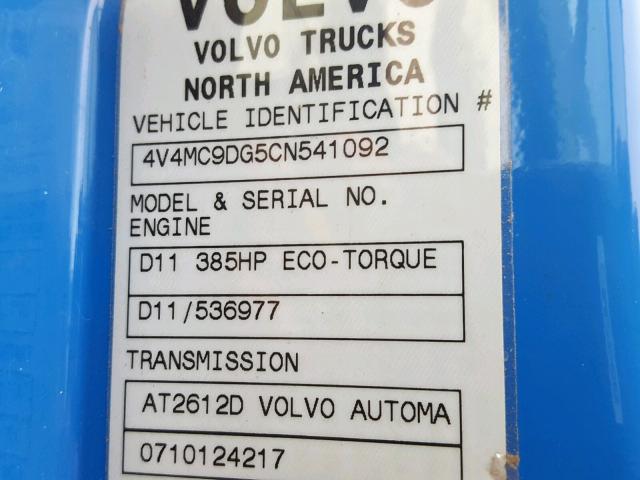 4V4MC9DG5CN541092 - 2012 VOLVO VN VNM BLUE photo 10