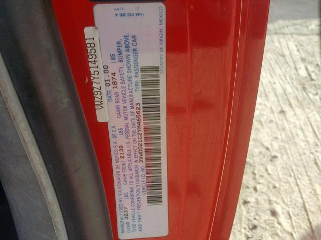 3VWDD21C2YM465623 - 2000 VOLKSWAGEN NEW BEETLE Qırmızı foto 10