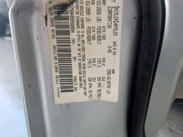 2C4GM68485R568894 - 2005 CHRYSLER PACIFICA T SILVER photo 10