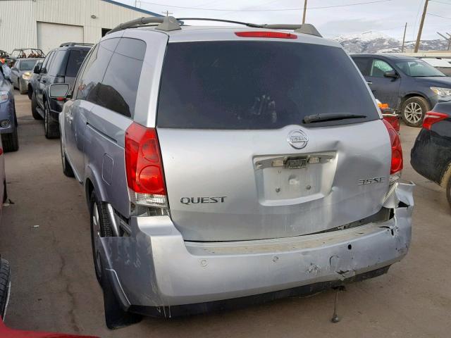 5N1BV28U95N108703 - 2005 NISSAN QUEST S SILVER photo 3