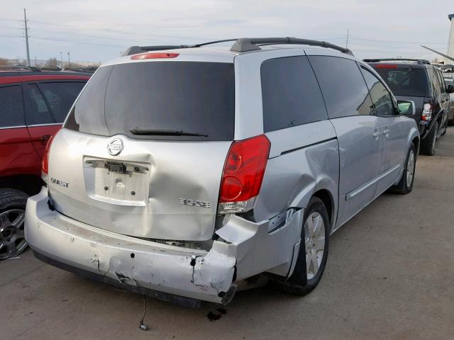 5N1BV28U95N108703 - 2005 NISSAN QUEST S SILVER photo 4