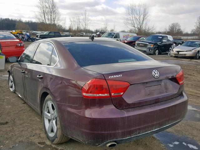 1VWBP7A30CC107510 - 2012 VOLKSWAGEN PASSAT SE MAROON photo 3