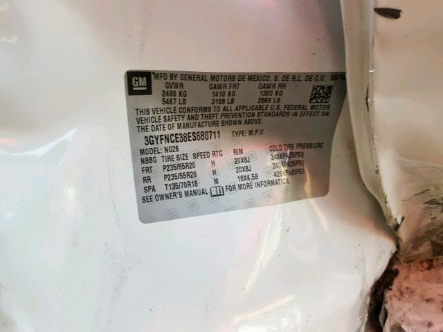 3GYFNCE38ES680711 - 2014 CADILLAC SRX PERFOR თეთრი ფოტო 10