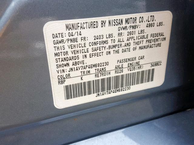 JN1AV7AP4EM692230 - 2014 INFINITI Q50 HYBRID BLUE photo 10