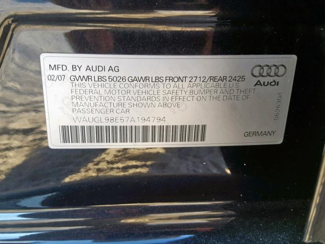 WAUGL98E57A194794 - 2007 AUDI NEW S4 QUA BLACK photo 10