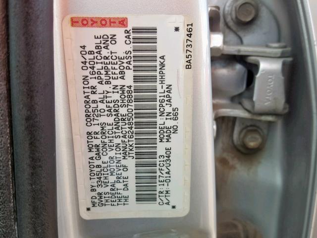 JTKKT624850078884 - 2005 TOYOTA SCION XA SILVER photo 10