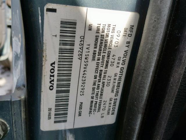 YV1SW59V442392925 - 2004 VOLVO V70 FWD BLUE photo 10