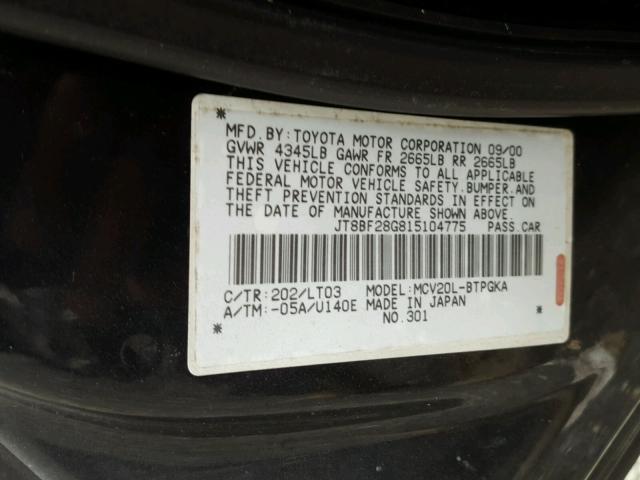 JT8BF28G815104775 - 2001 LEXUS ES 300 BLACK photo 10