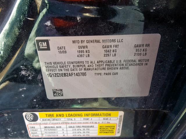 1G1ZC5EB2AF143786 - 2010 CHEVROLET MALIBU 1LT BLACK photo 10