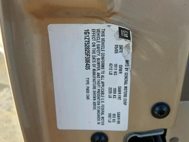 1G1ZT52825F306435 - 2005 CHEVROLET MALIBU LS GOLD photo 10