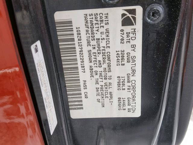 1G8ZR12792Z291877 - 2002 SATURN SC2 ORANGE photo 10