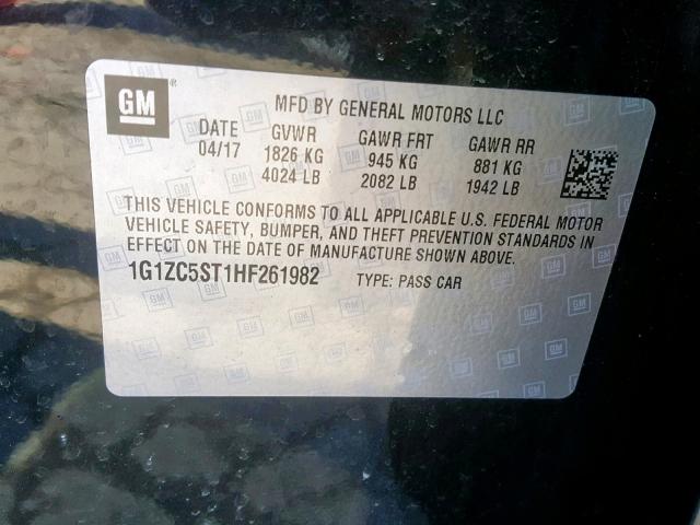 1G1ZC5ST1HF261982 - 2017 CHEVROLET MALIBU LS BLACK photo 10